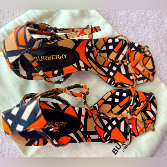 Burberry Black / Orange Lucy Kitten Heel Strappy Sandals - Picture 3 of 11